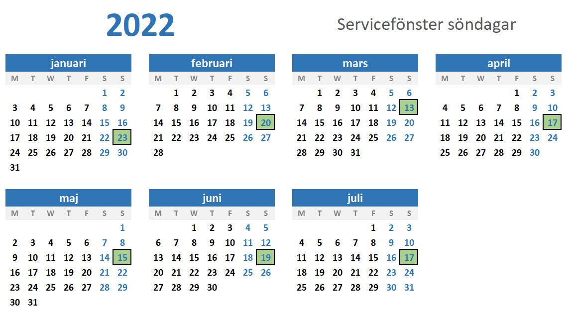 Kalenderbild med servicesöndagar