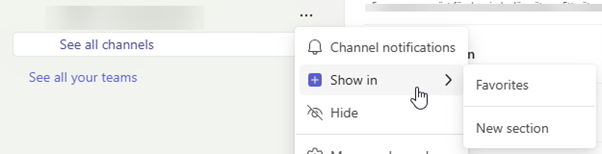 Image showing how to add chats and channels to sections.